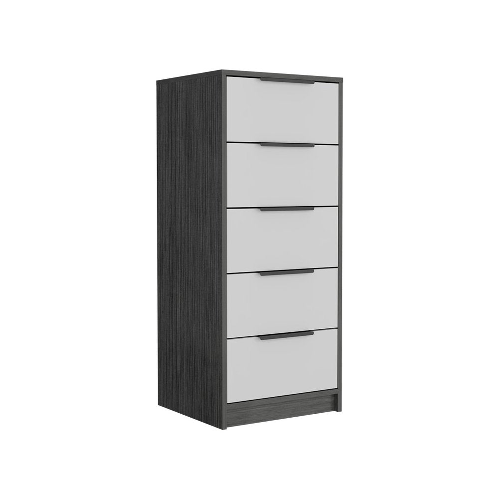 18" Gray And White Wood Five Drawer Dresser