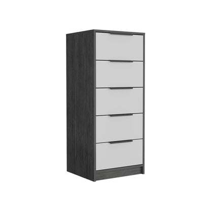 18" Gray And White Wood Five Drawer Dresser