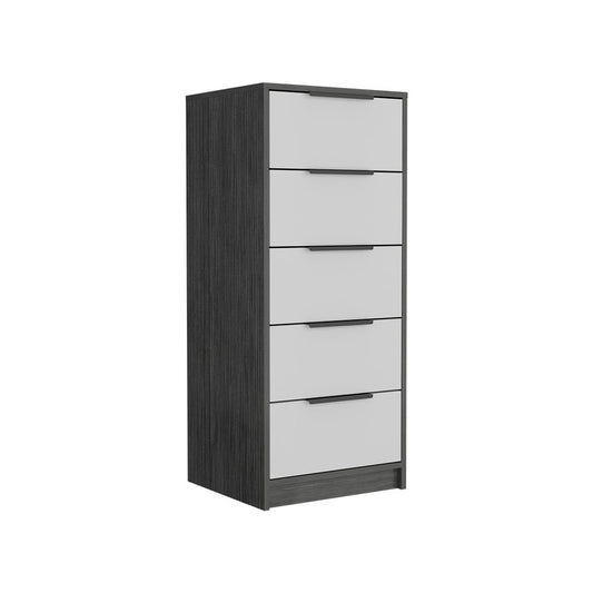 18" Gray And White Wood Five Drawer Dresser