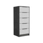 18" Gray And White Wood Five Drawer Dresser