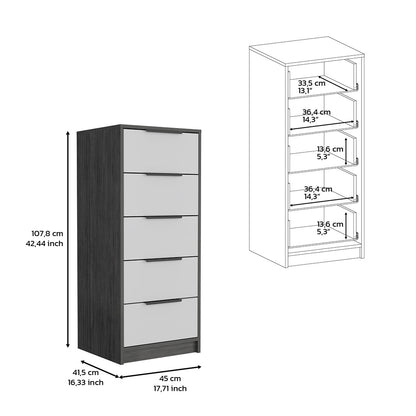 18" White and Gray Five Drawer Standard Chest