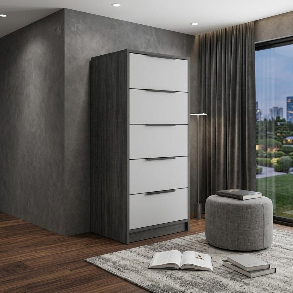 18" White and Gray Five Drawer Standard Chest