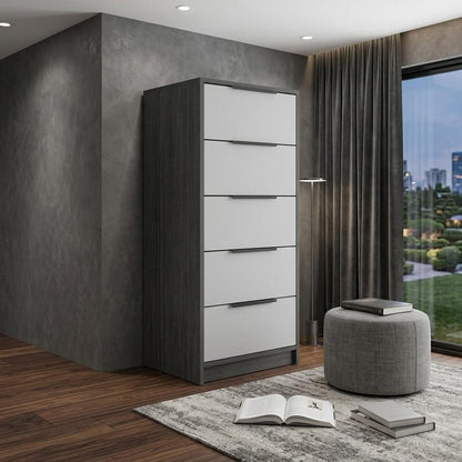 18" White and Gray Five Drawer Standard Chest
