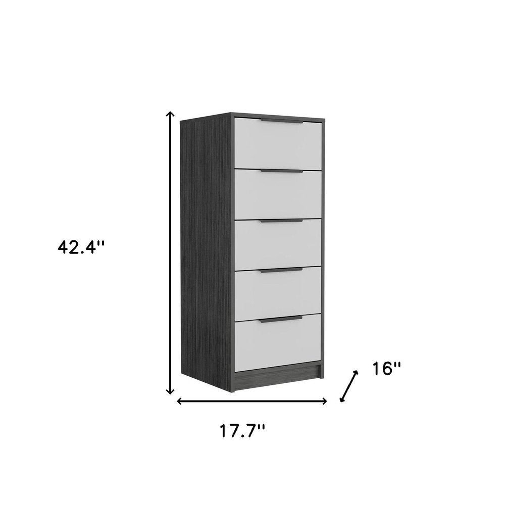 18" Gray And White Wood Five Drawer Dresser