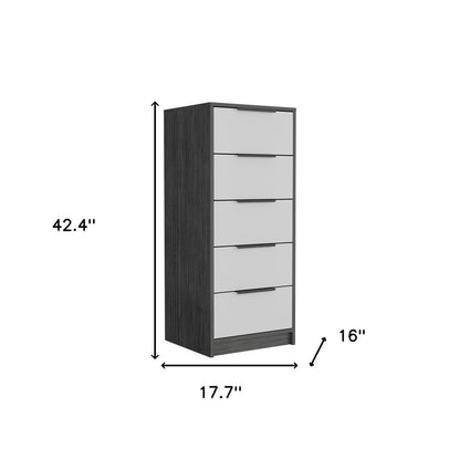 18" Gray And White Wood Five Drawer Dresser