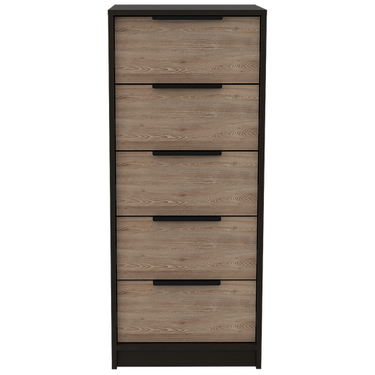 18" Brown and Black Five Drawer Standard Chest