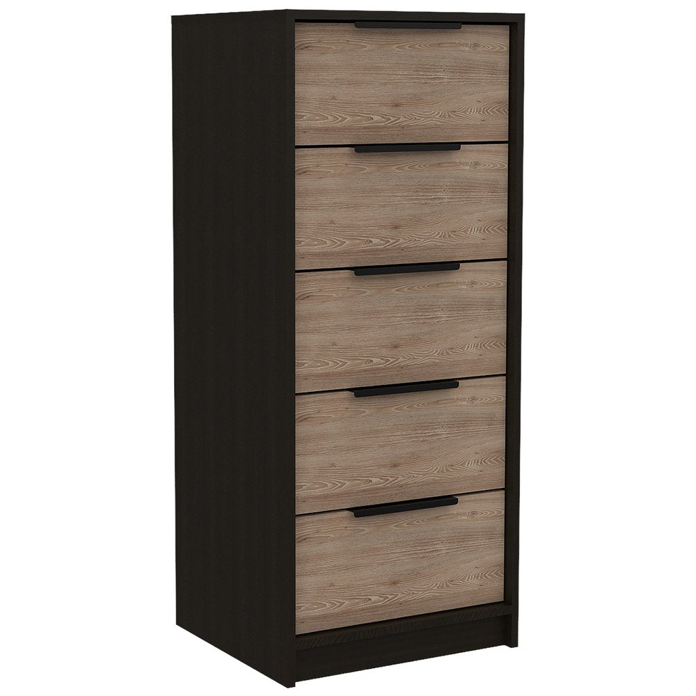 18" Black And Brown Wood Five Drawer Dresser