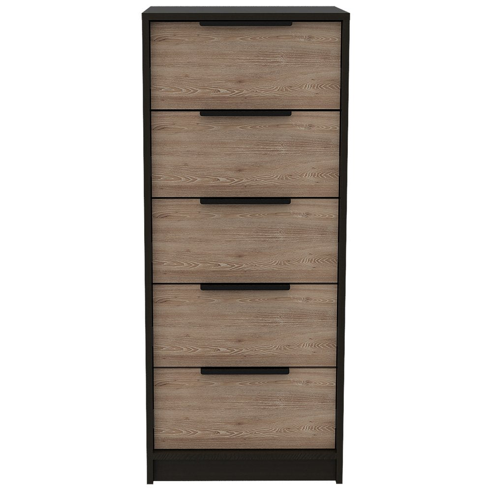18" Black And Brown Wood Five Drawer Dresser