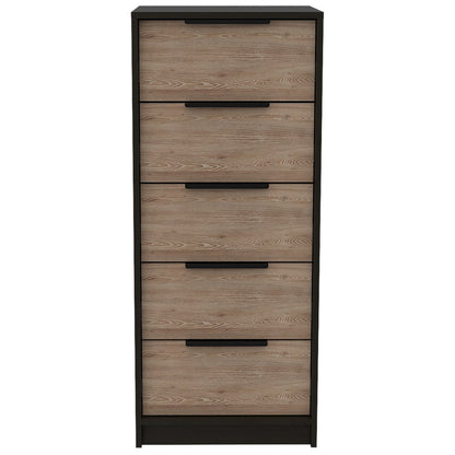 18" Black And Brown Wood Five Drawer Dresser