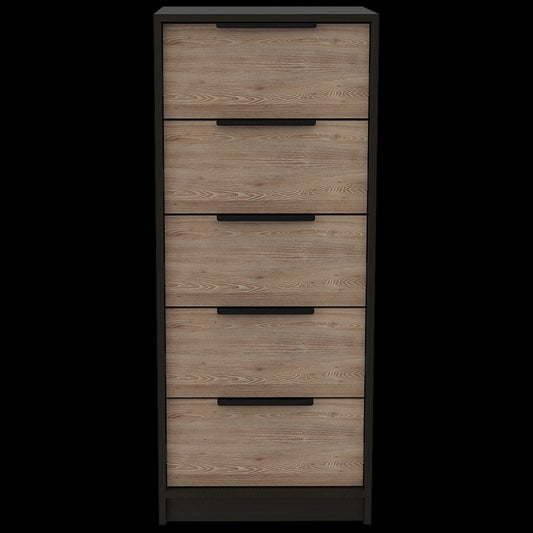 18" Brown and Black Five Drawer Standard Chest