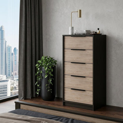 18" Brown and Black Five Drawer Standard Chest