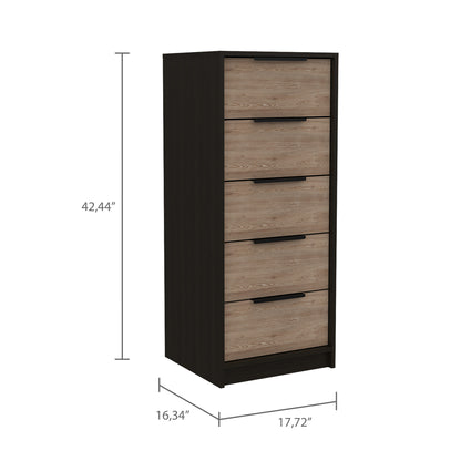 18" Brown and Black Five Drawer Standard Chest