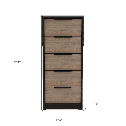 18" Brown and Black Five Drawer Standard Chest