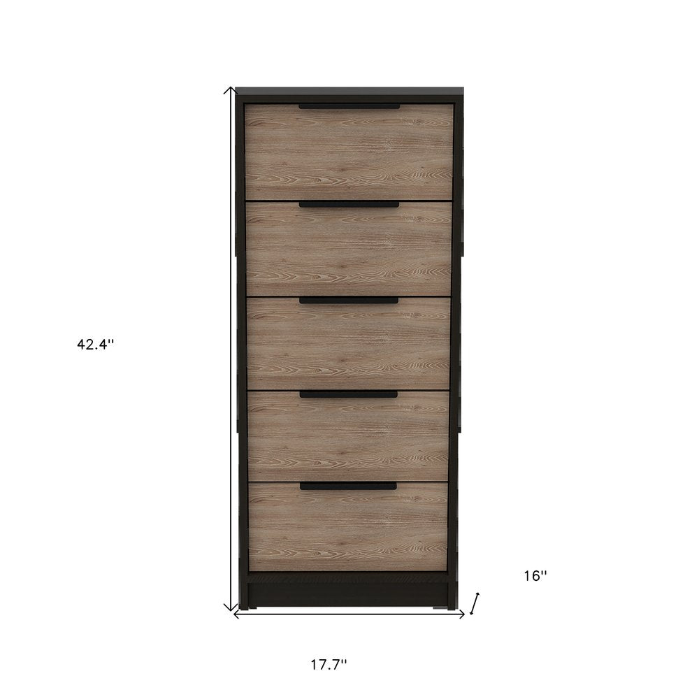 18" Black And Brown Wood Five Drawer Dresser