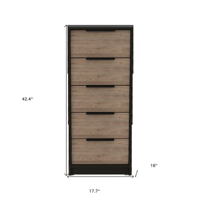 18" Black And Brown Wood Five Drawer Dresser