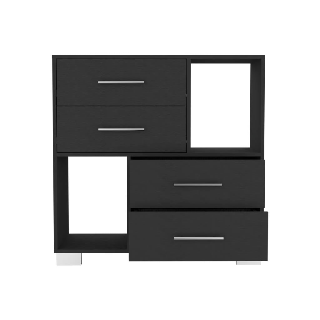 35" Black Four Drawer Dresser With Open Cubby Space