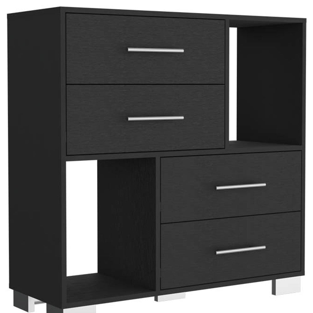 35" Black Four Drawer Dresser With Open Cubby Space