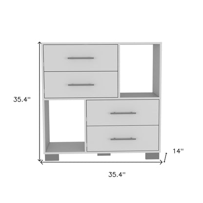 35" White Four Drawer Dresser With Open Cubby Space