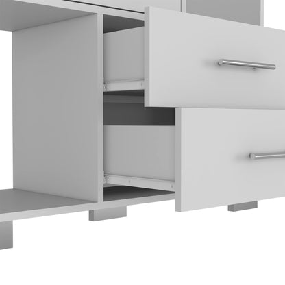 35" White Four Drawer Dresser With Open Cubby Space