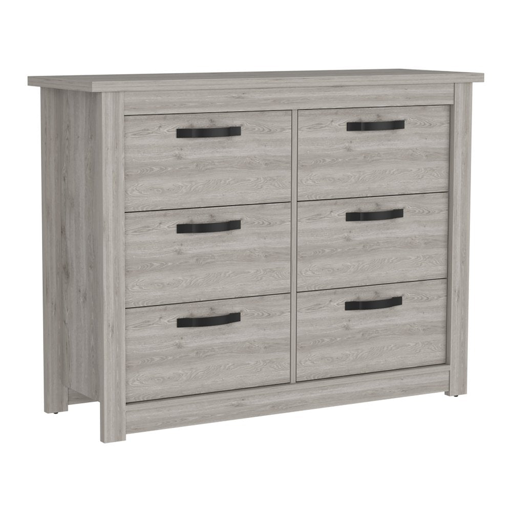47" Light Gray Wood Six Drawer Double Dresser
