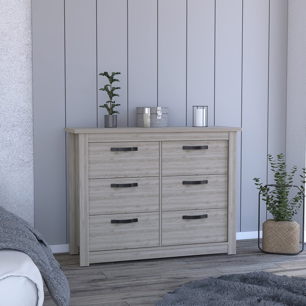 47" Light Gray Wood Six Drawer Double Dresser
