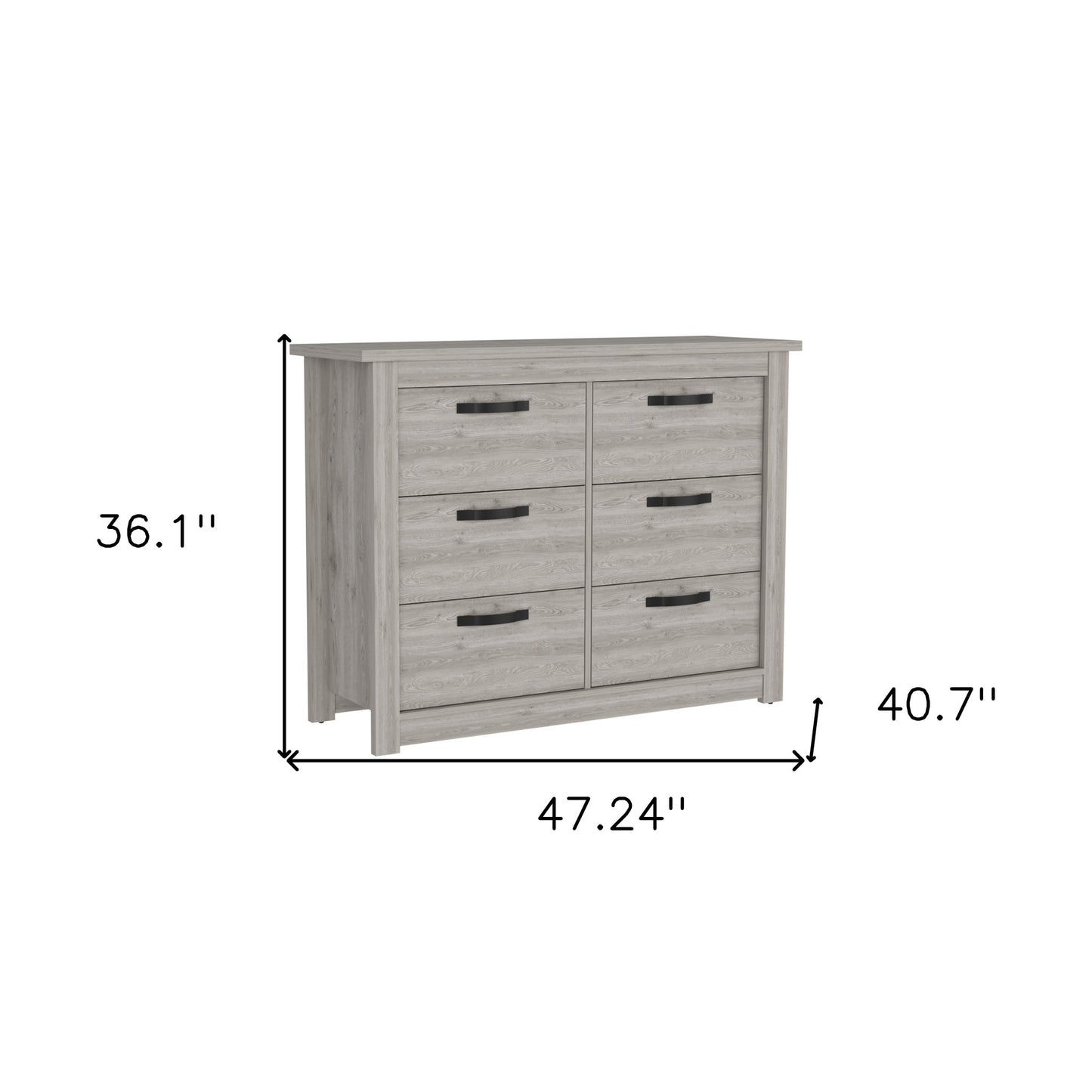 47" Light Gray Six Drawer Double Dresser