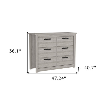 47" Light Gray Six Drawer Double Dresser