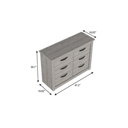 47" Light Gray Wood Six Drawer Double Dresser