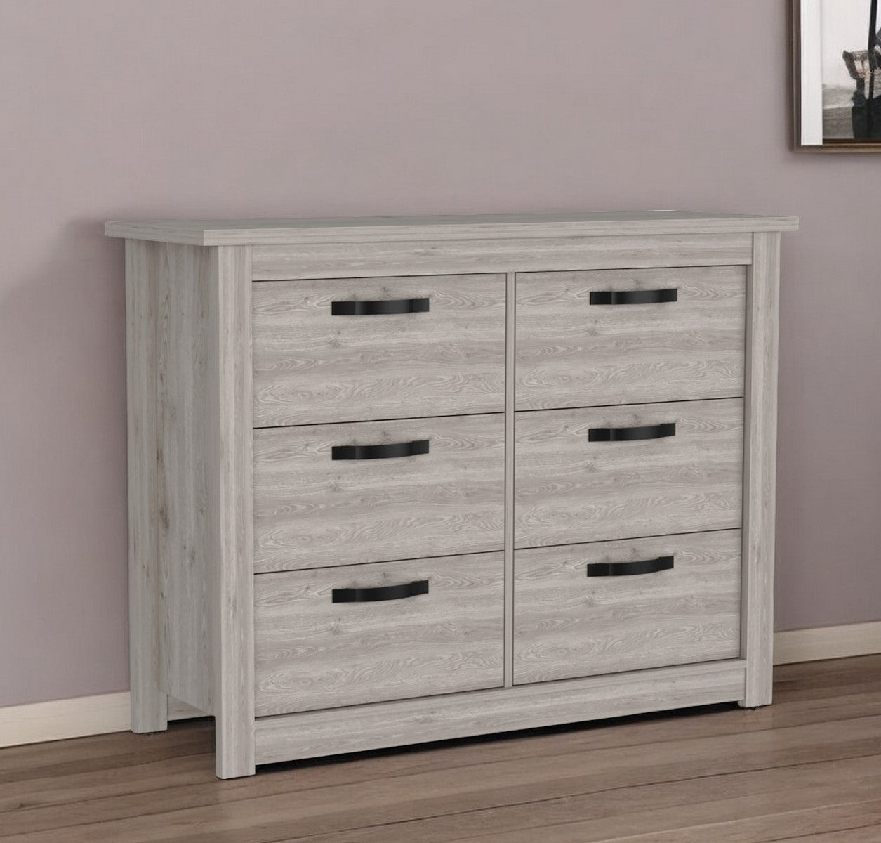 47" Light Gray Six Drawer Double Dresser