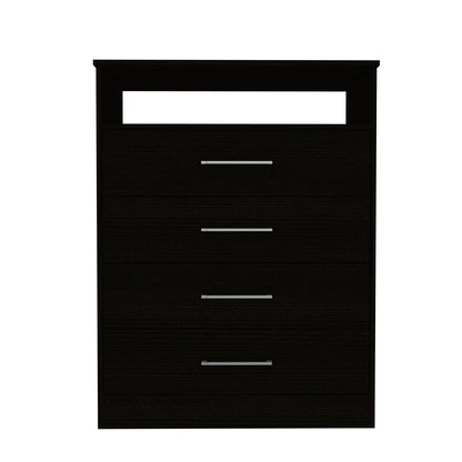 31" Black Four Drawer Dresser With Open Shelf