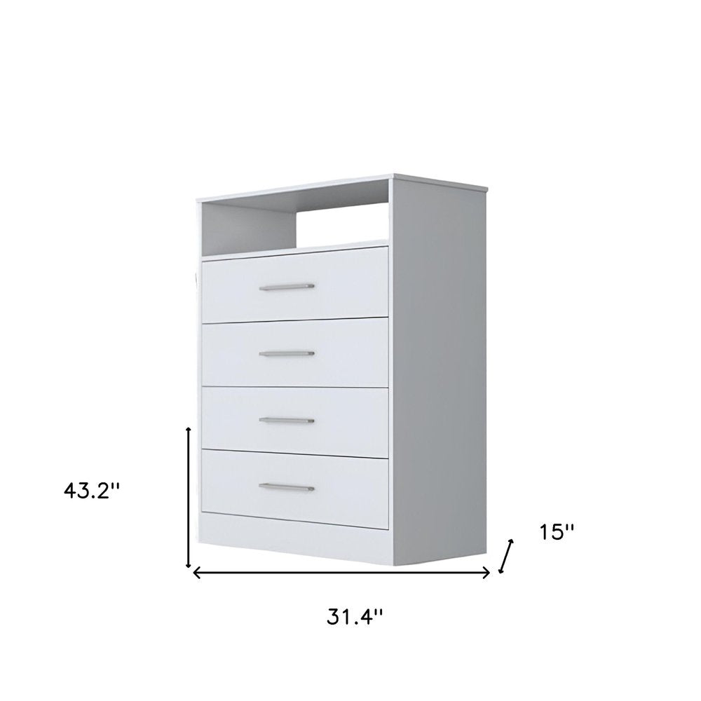 31" White Wood Four Drawer Dresser