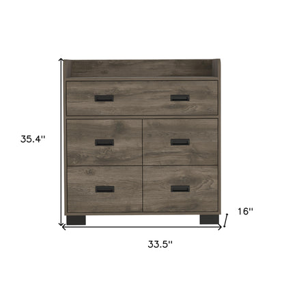 34" Dark Brown Five Drawer Dresser