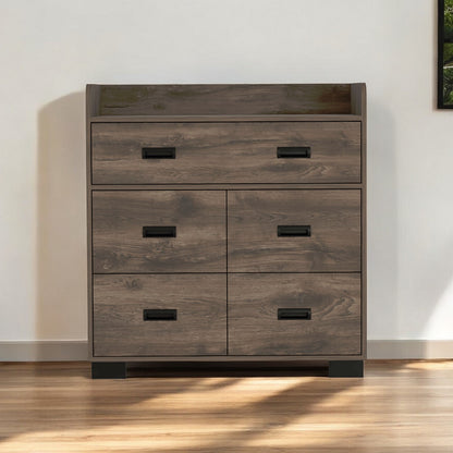 34" Dark Brown Five Drawer Dresser