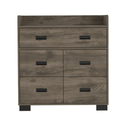 34" Dark Brown Wood Five Drawer Dresser