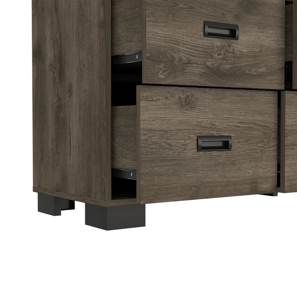 34" Dark Brown Wood Five Drawer Dresser