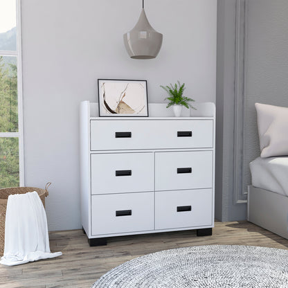 34" White Five Drawer Dresser