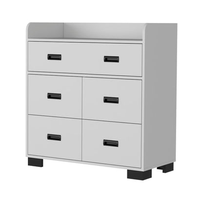 34" White Wood Five Drawer Dresser
