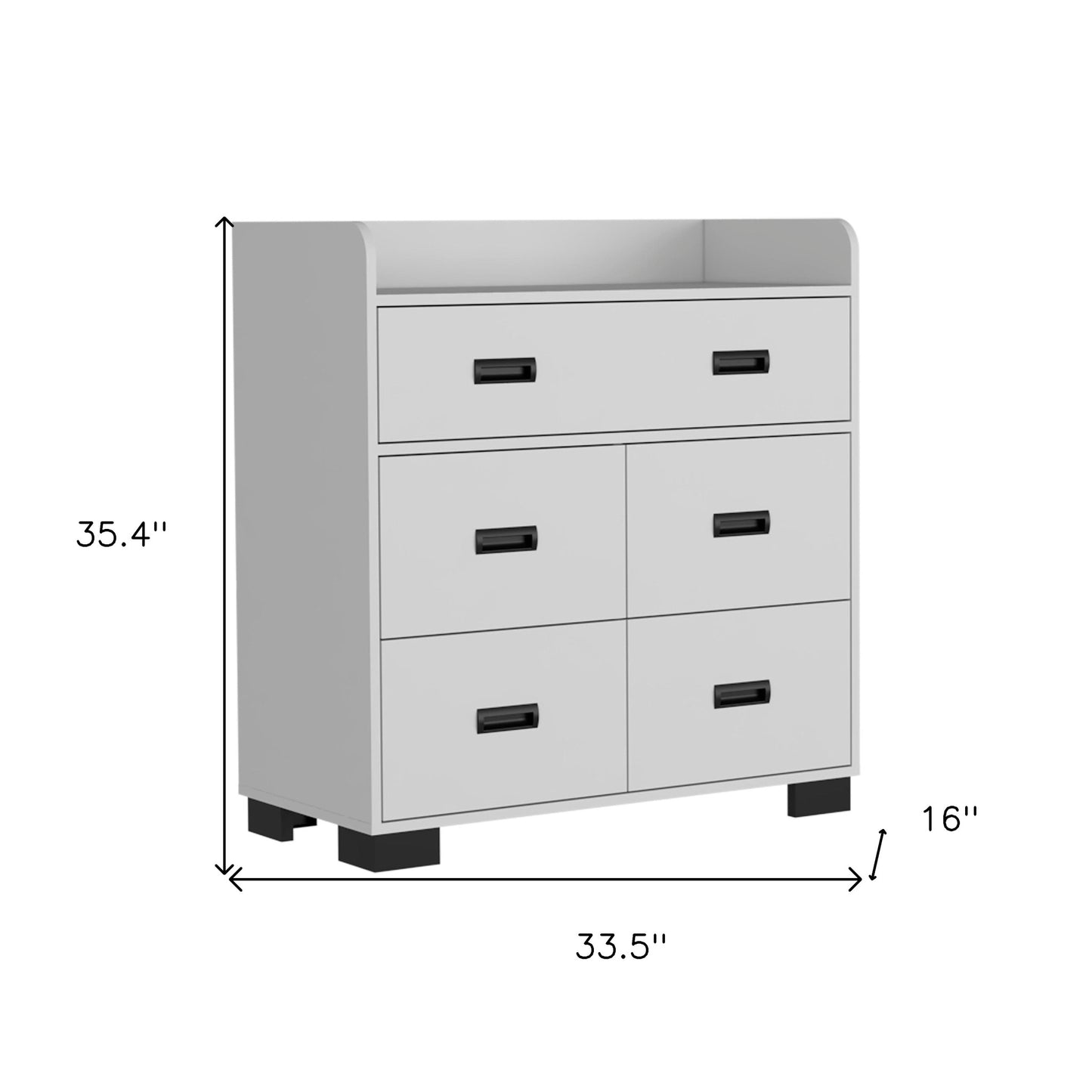 34" White Five Drawer Dresser