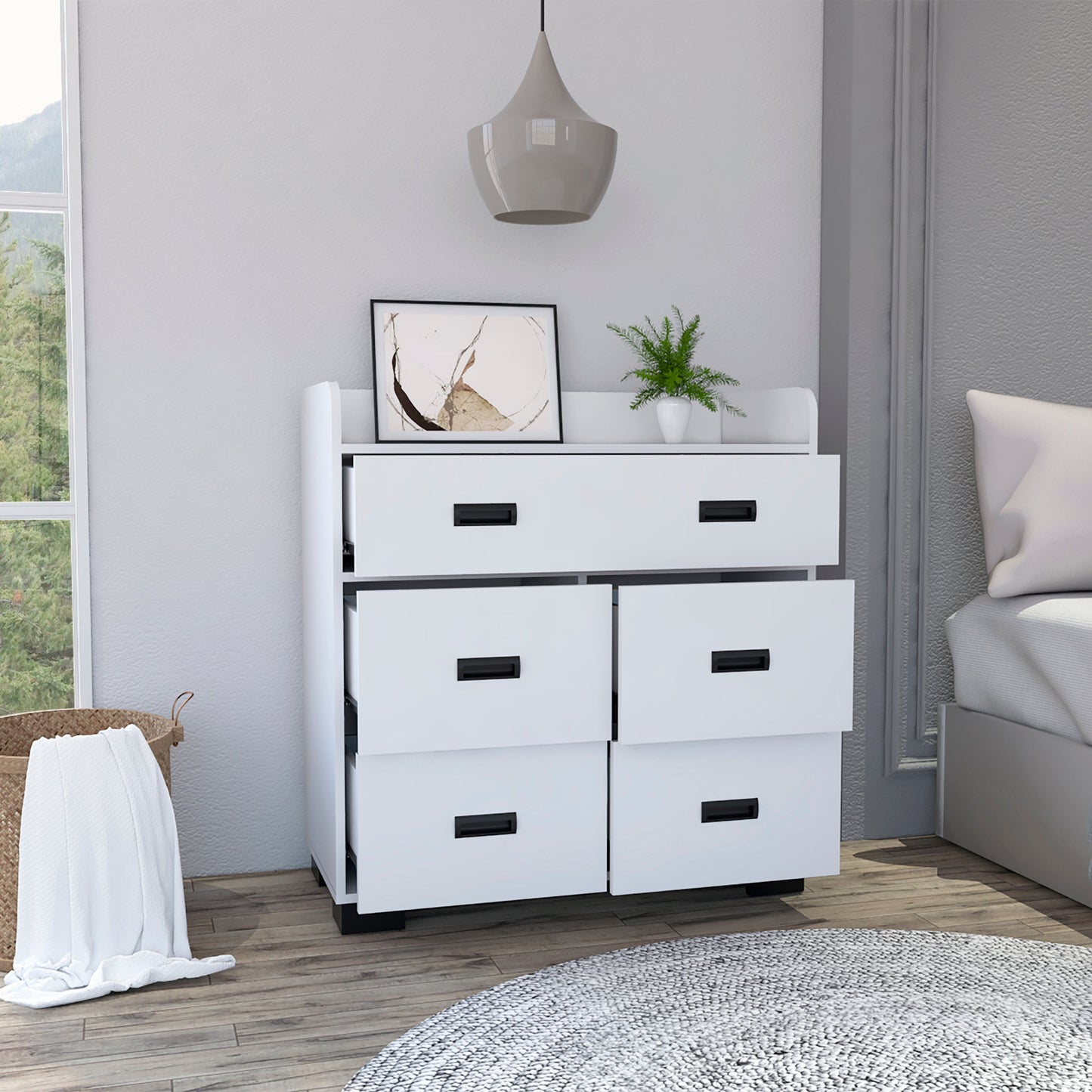 34" White Five Drawer Dresser