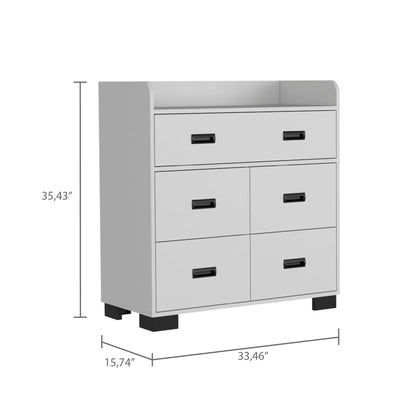 34" White Five Drawer Dresser