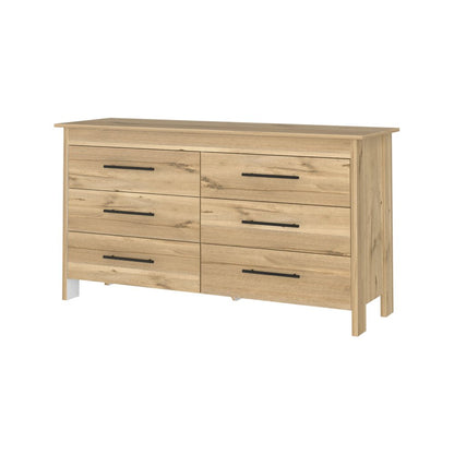 59" Natural Wood Six Drawer Double Dresser