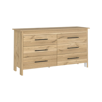 59" Natural Six Drawer Double Dresser