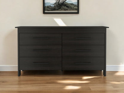 59" Black Six Drawer Double Dresser