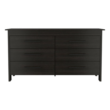 59" Black Six Drawer Double Dresser