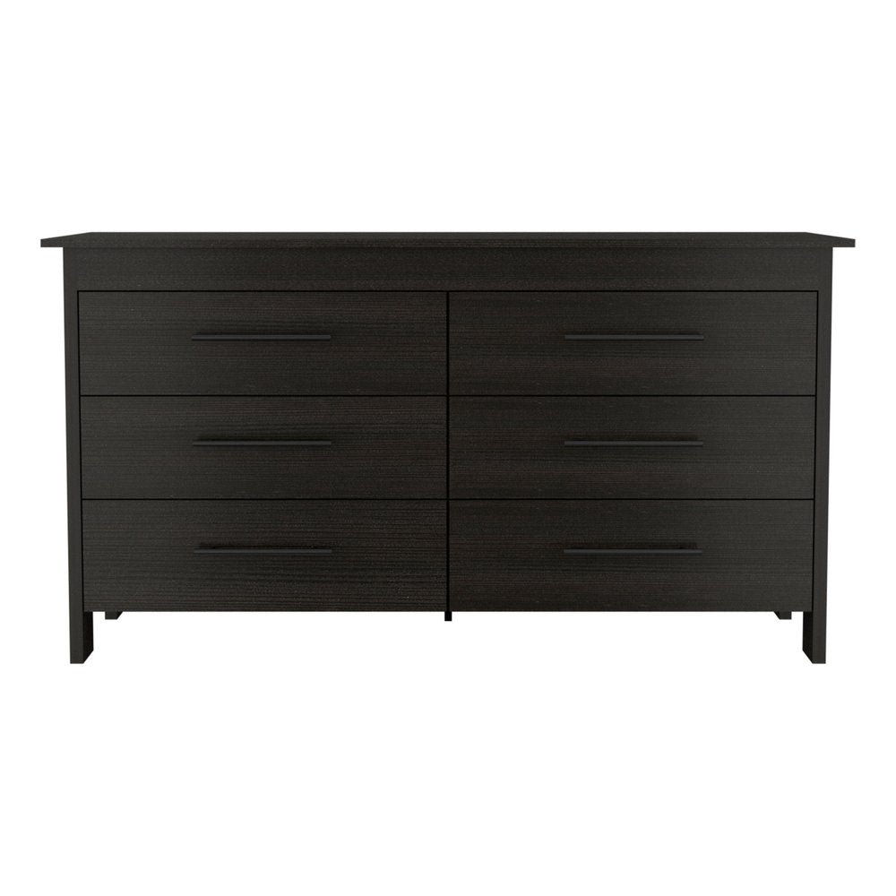 59" Black Wood Six Drawer Double Dresser