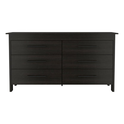59" Black Wood Six Drawer Double Dresser