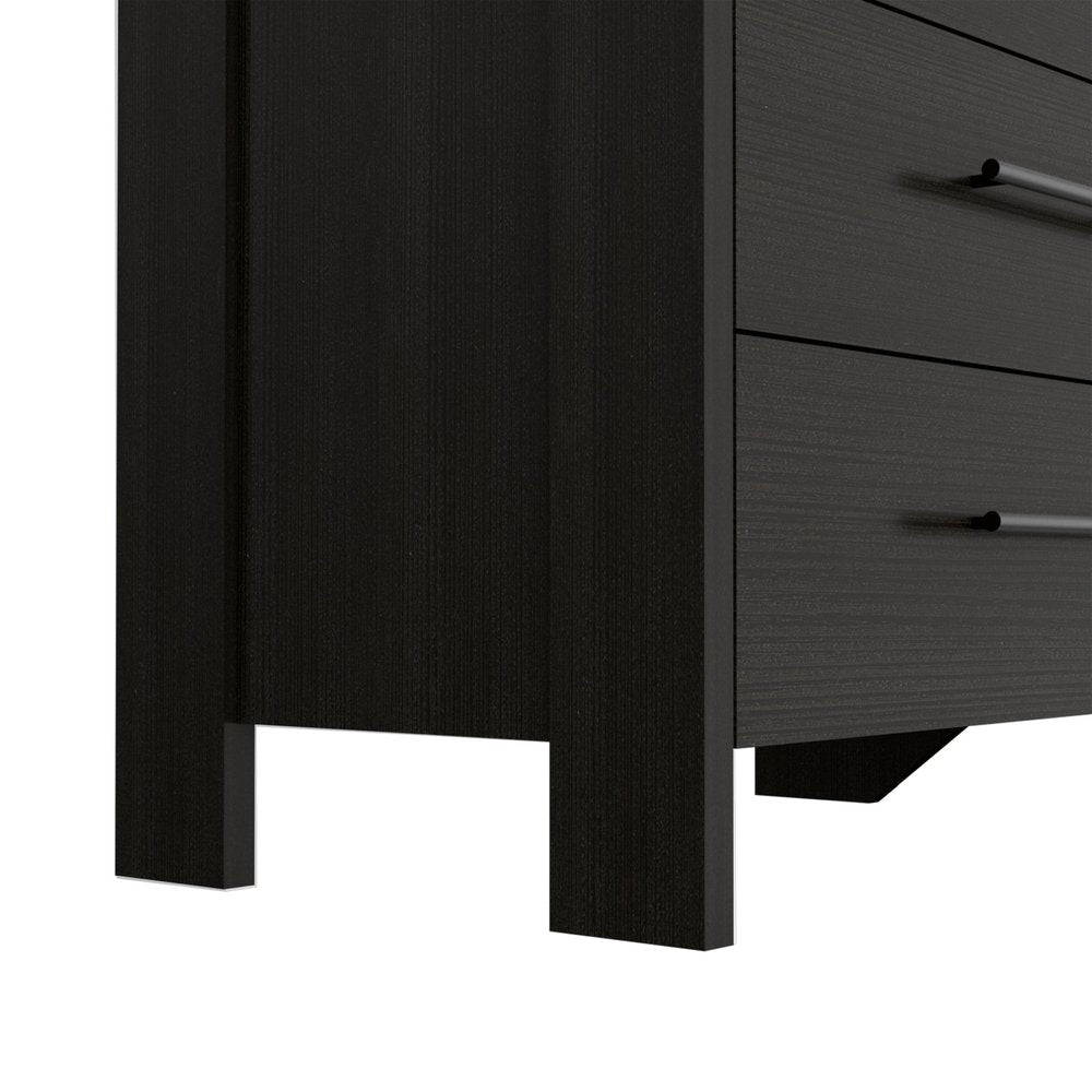 59" Black Wood Six Drawer Double Dresser