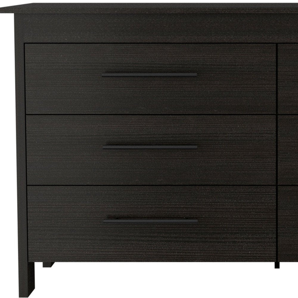 59" Black Wood Six Drawer Double Dresser