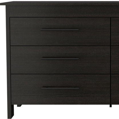 59" Black Wood Six Drawer Double Dresser