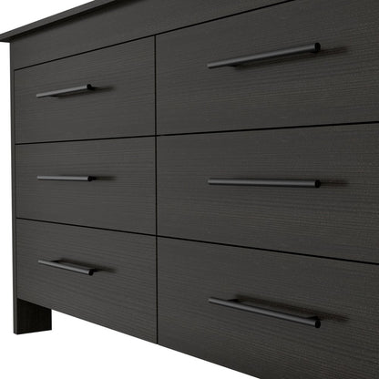 59" Black Wood Six Drawer Double Dresser